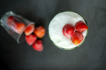 Fresh of strawberry on milk foam