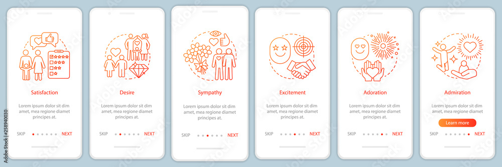 Wall mural relationship feelings onboarding mobile app page screen with linear concepts
