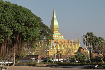 Vientiane Laos -, 1 Apr. 2019; Pha That Luang (Gold Stupa) or “Great Stupa” was built in 1566 after King Setthathirath had made Vientiane the new capital of the Lan Xang Kingdom.