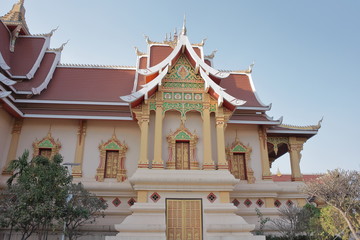 Vientiane Laos -, 1 Apr. 2019; Pha That Luang (Gold Stupa) or “Great Stupa” was built in 1566 after King Setthathirath had made Vientiane the new capital of the Lan Xang Kingdom.