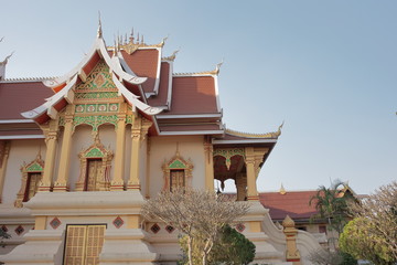 Vientiane Laos -, 1 Apr. 2019; Pha That Luang (Gold Stupa) or “Great Stupa” was built in 1566 after King Setthathirath had made Vientiane the new capital of the Lan Xang Kingdom.