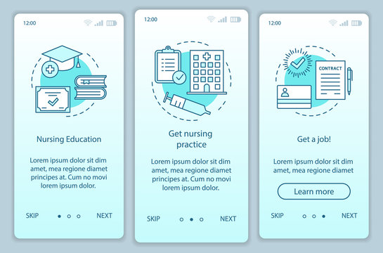 Nursing Education Onboarding Mobile App Page Screen Vector Template