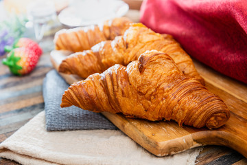 fresh croissant on table ,Delicious!