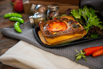 tomato vegetable pie with zucchini and eggplant, chili