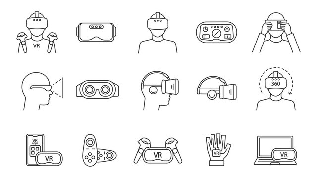 Virtual reality linear icons set
