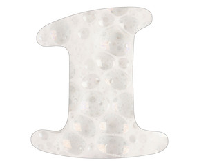 Number 1, soap foam background. Top view
