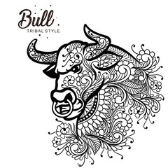 Bull head tribal style Hand drawn