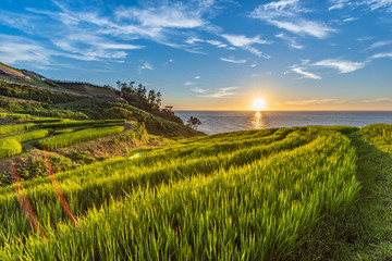 Beautiful Sunset View of Senmaida Rice paddy terrace Wajima Ishikawa Japan