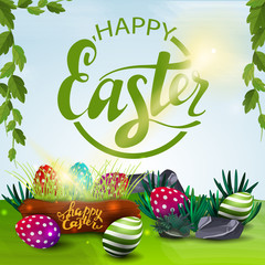 Poster with wishes of happy Easter with Easter eggs