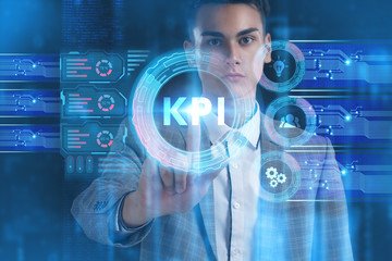 The concept of business, technology, the Internet and the network. A young entrepreneur working on...