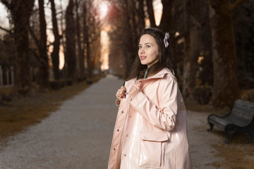 Portrait of a girl at sunset in the park