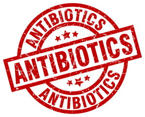 antibiotics round red grunge stamp