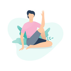 Man sitting in yoga pose. Exercise for body