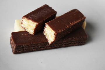 pieces of chocolate on white background