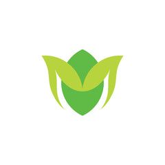 letter m simple green leaf curves logo vector