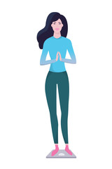 Fototapeta premium Fit woman standing on the scales. Idea of weight loss