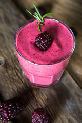 Fresh blackberry smoothies in a glass