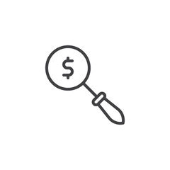 Money Search line icon. linear style sign for mobile concept and web design. Magnifying glass with dollar outline vector icon. Symbol, logo illustration. Pixel perfect vector graphics