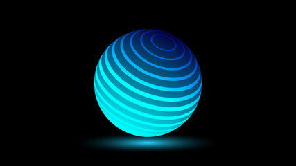 Blue neon luminescent 3D ball with a glow effect