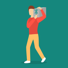 Man carrying big gift box. Person holding present