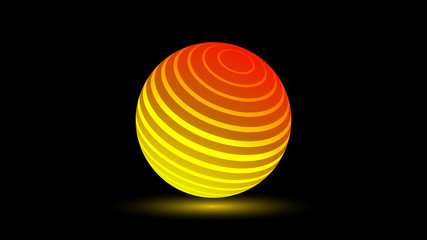 Neon luminescent 3D ball with gradient from yellow to orange red and a glow effect