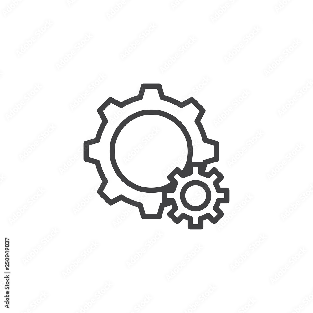 Aufkleber setting gears line icon. linear style sign for mobile concept and web design. cogwheel, configuratio