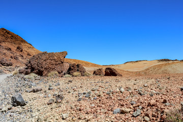 Desert like Landscape above the clouds on the slopes of the Teide Mountain, Tenerife, Canary Islands, Spain