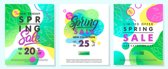 Fototapeta na wymiar Set of spring special offer banners.Trendy templates with gradient backgrounds,fluid shapes and geometric elements.Sale posters perfect for prints, flyers banners, promotional ad, special offers.