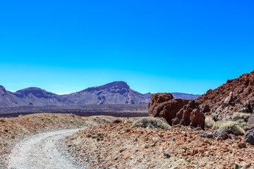 Desert like Landscape above the clouds on the slopes of the Teide Mountain, Tenerife, Canary Islands, Spain