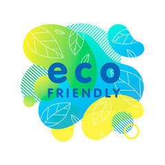 Eco-friendly concept with bright liquid shapes,tiny leaves and geometric elements.Fluid composition perfect for Earth Day,zero waste prints,logos,flyers,banners design and more.Eco friendly lifestyle.