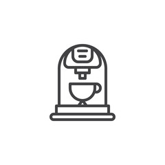 Coffee machine and cup line icon. linear style sign for mobile concept and web design. Coffee maker machine outline vector icon. Symbol, logo illustration. Pixel perfect vector graphics