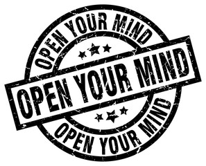open your mind round grunge black stamp