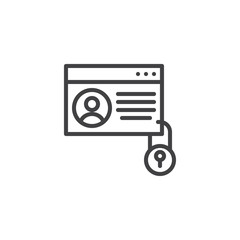 Personal data protection line icon. linear style sign for mobile concept and web design. Account web page with security lock outline vector icon. Symbol, logo illustration. Pixel perfect vector 