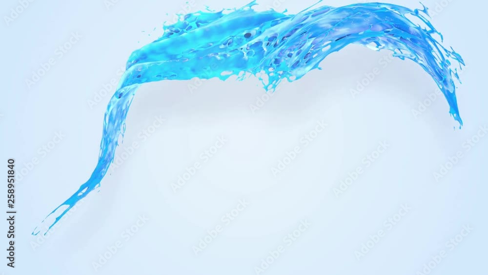Poster 4k blue splash moves past the camera in slow motion. 3d animation with luma matte as alpha channel f