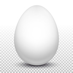 White chicken egg. Layout for Easter pattern. Eco product.3D realistic image Isolated on transparent background. Vector illustration.