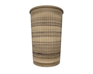 plastic cup in wood texture isolated on white