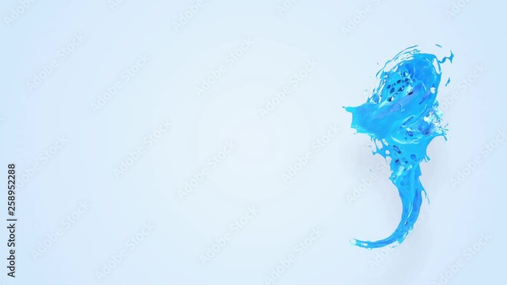 Poster 4k blue splash moves past the camera in slow motion. 3d animation with luma matte as alpha channel f