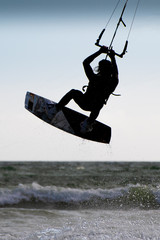Silhouette of a kite surfer in Gordon's Bay, the Western Cape