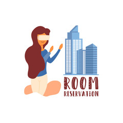 Vector flat banner lettering room reservation.