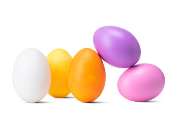 Set of handmade painted colorful easter eggs isolated on a white background with clipping path.