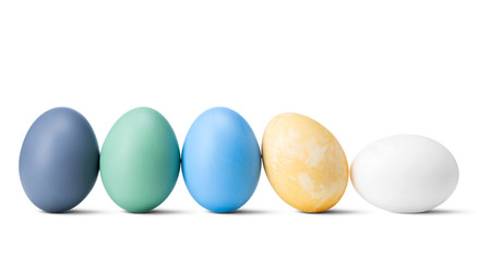 Set of handmade painted colorful easter eggs isolated on a white background with clipping path.