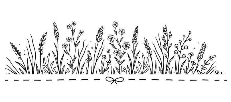 hand drawn pattern with flowers and herbs