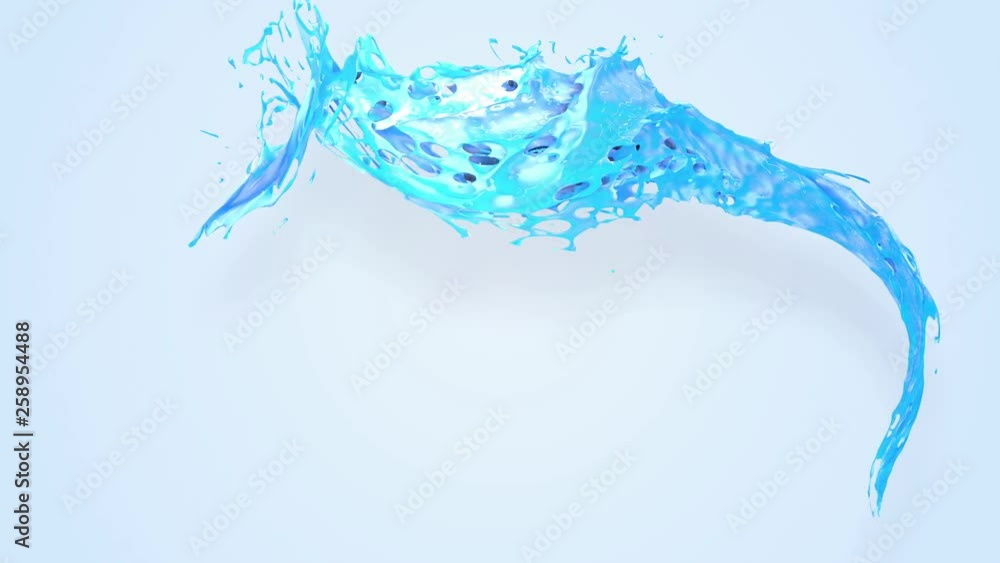 Poster 4k blue splash moves past the camera in slow motion. 3d animation with luma matte as alpha channel f