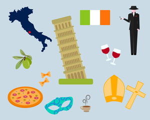 Italy famous Rome landmark. Italy symbols set. Italy. Venice, Rome, Pisa . Set of elements for design. Symbols of the country.