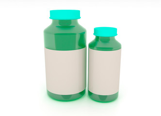 3d illustration of glass jars for drugs on a white background.