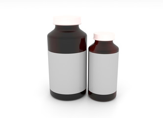 3d illustration of glass brown jars for drugs on a white background.
