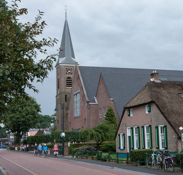 Church. Village of Staphorst Overijssel Netherlands Farmhouse traditional and church. Mainstreet. Gemeenteweg.