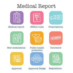 Medical Report outline or line flat vector icon - mobile application or button design - Vector design logo for mobile app