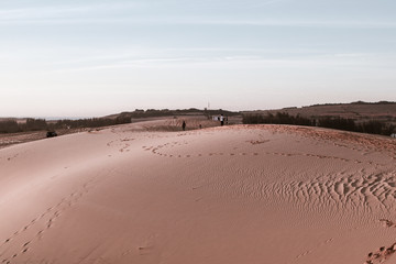 Beautiful landscape desert of white sand Dunes, the popular tourist attraction place in Mui Ne, Vietnam