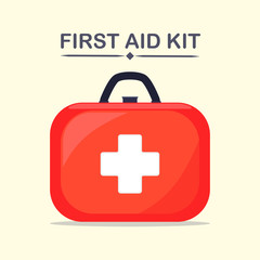 Fototapeta premium First aid kit box isolated on background. Vector illustration. Flat cartoon style